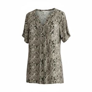 Brylane Snake Print Lightweight Button Down Shirt